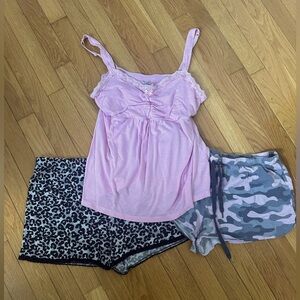 Secret Treasures Pink Camisole w/ Leopard & Camouflage Shorts Size Medium/Large